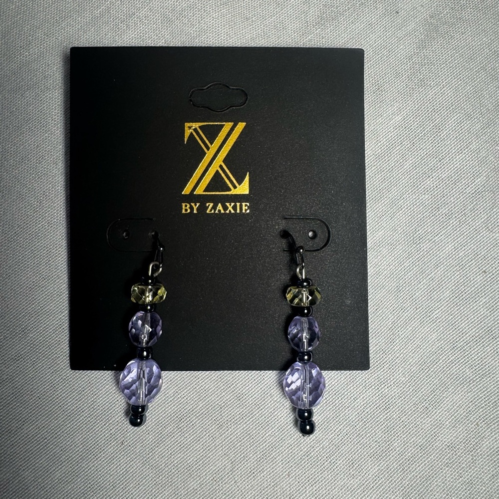 Z by Zaxie Purple Beaded Drop Earrings Black Hardware NWT